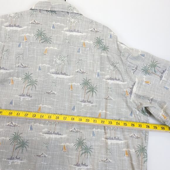Redhead Button Down Shirt Tropical Sailboat Men 2XL Gray Cotton Short Sleeve - Picture 6 of 11